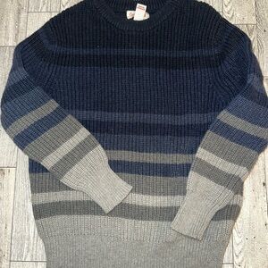🌀🌀🌀 Cat & Jack Boys Navy and Gray Striped Knit Sweater - Size XS